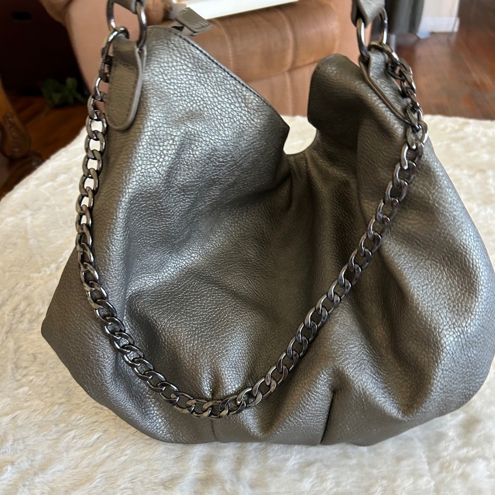 Y2K Mark Avon Hobo Bag Metallic Gray Chain Strap Slouchy Shoulder Purse